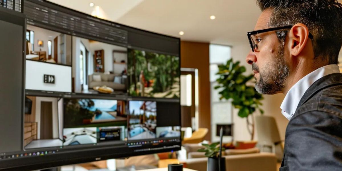 person working with real estate software on desk